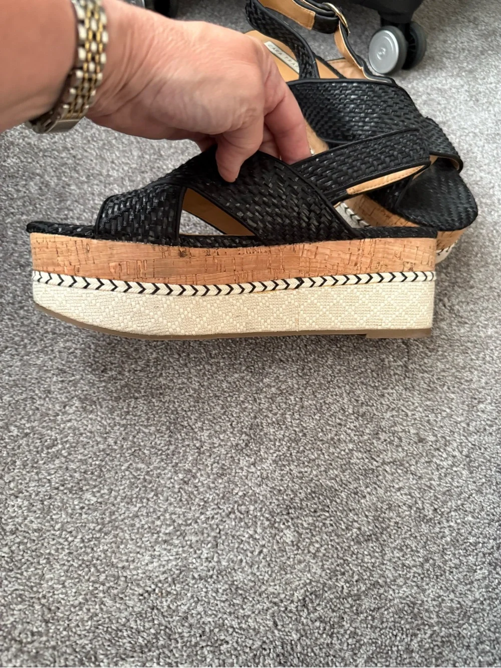 Zara Black Woven Cork Platform Wedges